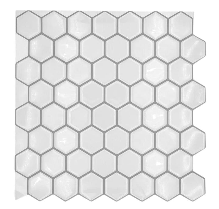 Selbstklebende Mosaik Folie Vinyl Hexagon Optik weiss Küchenrückwand | 10 Mosaikmatten