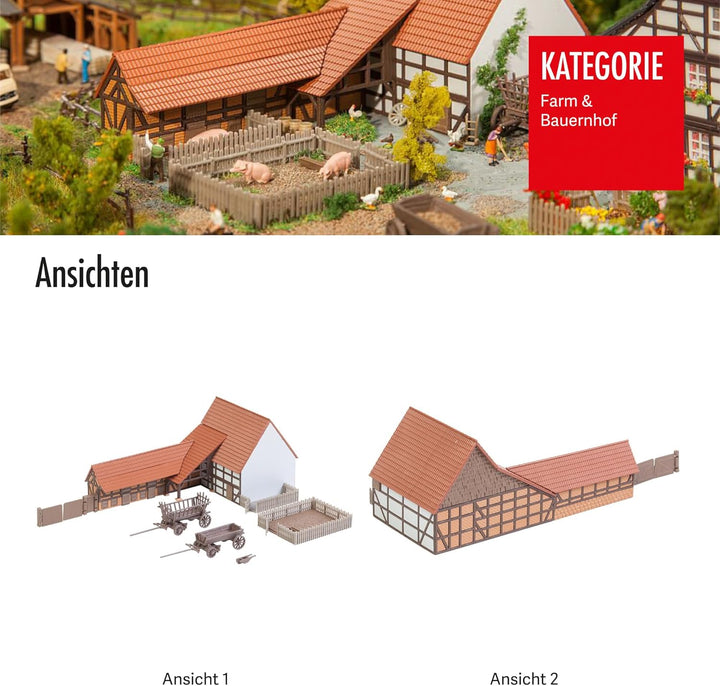 FALLER Landwirtschaftliches Gebäude mit Zubehör Modellbausatz mit 138 Einzelteilen 125 x 57 x 53mm I