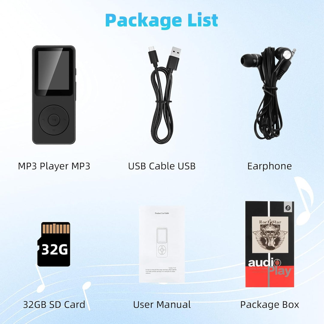 32GB MP3 Player mit Bluetooth 5.3-1.8" TFT-Farbbildschirm MP3-Player mit Kopfhörer Lautsprecher FM-R