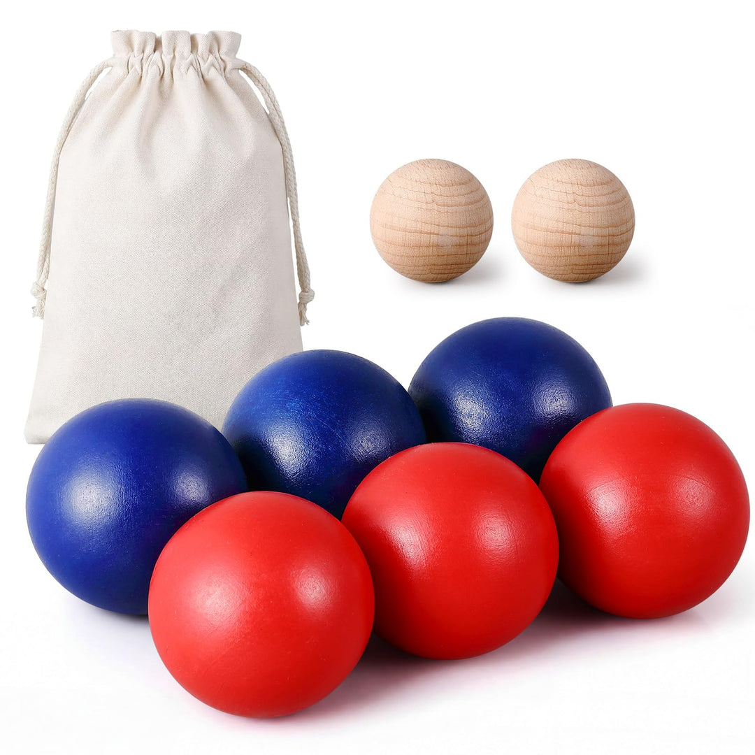 Photect Boule-Petanque-Set mit 6 Bunten Boccia-Kugeln aus Holz, 2 Zielkugeln und 1 Tragetasche aus C