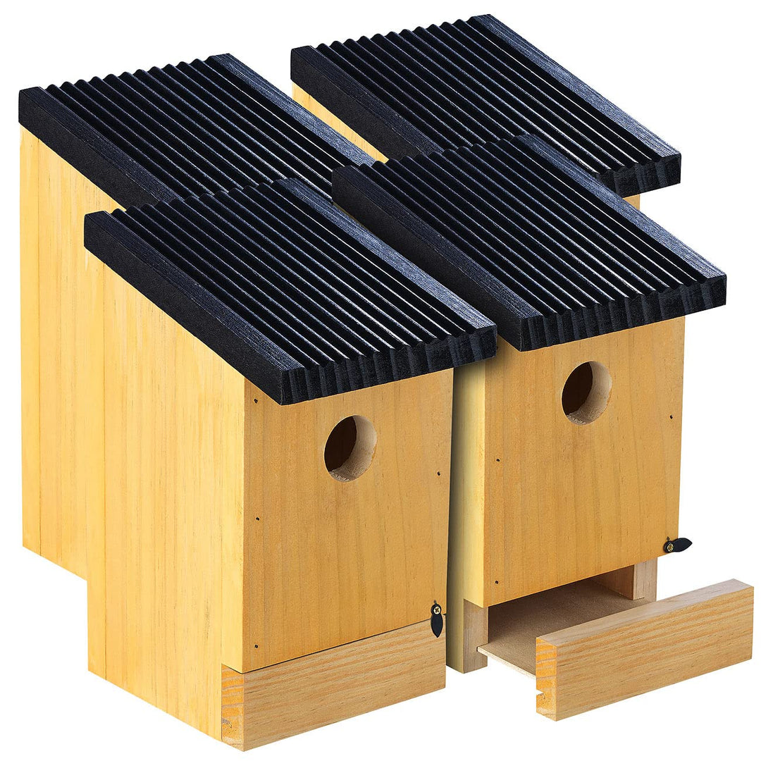 Royal Gardineer Vogelnistkasten: 4er-Set Tannenholz-Nistkästen für Wildvögel, 22x14x12 cm, vormontie