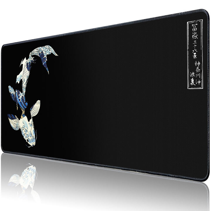 Mauspad XXL,Anime Mousepad 900x400mm Japanischer Koi Mauspad Gaming mit Rutschfester Gummibasis,Gena