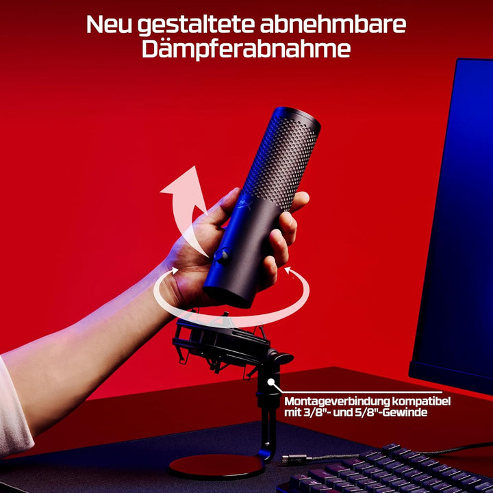 HyperX QuadCast 2 S USB-Mikrofon, RGB-Beleuchtung, 32-Bit/192 kHz Audio, vier Richtcharakteristiken,