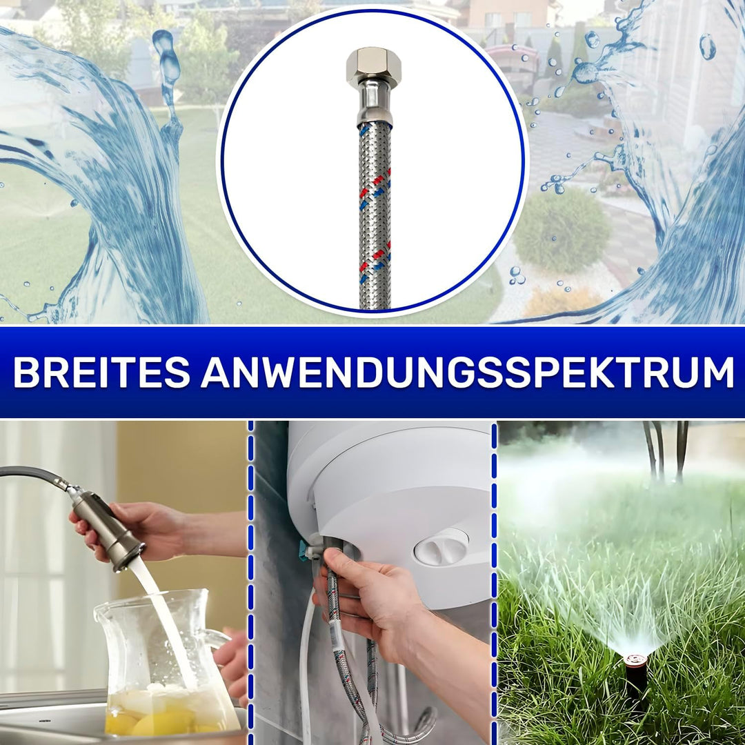 Flexibles Wasseranschluss 40 cm mit Edelstahlgewebe Innengewinde-Innengewinde 3/8” x 1/2” mit einem