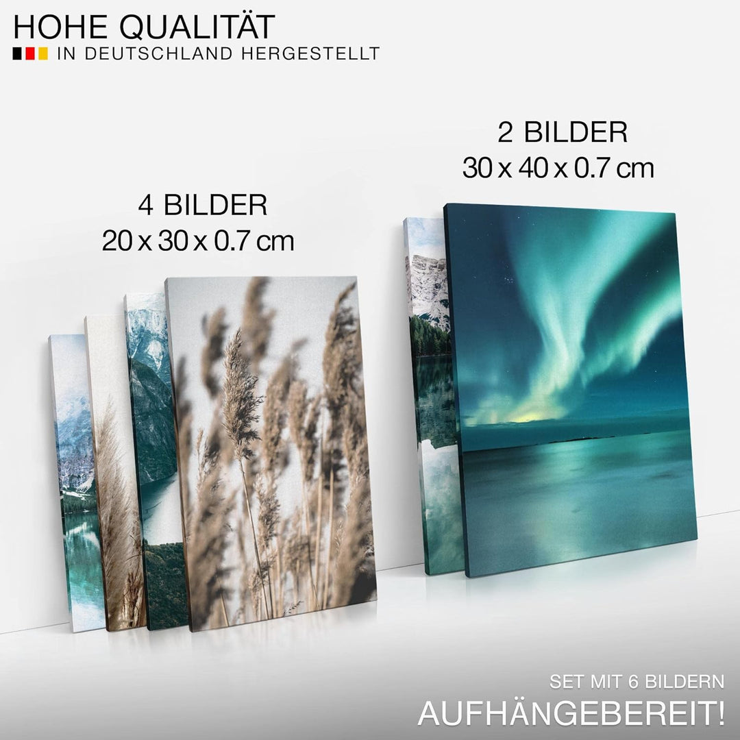 Novart Bilder Set - AUFHÄNGFERTIG - KEIN EXTRA RAHMEN BENÖTIGT - Natur Berge See Modern Aurora Grün