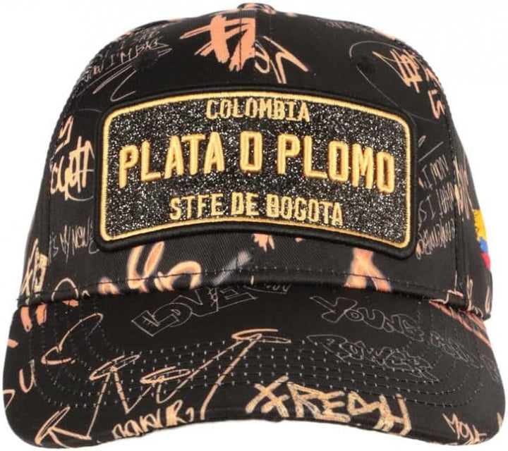 Kappe Plata o Plomo Orange und Schwarz Strass Fashion Rich Colombia Baseball - Grösse: Einheitsgröss