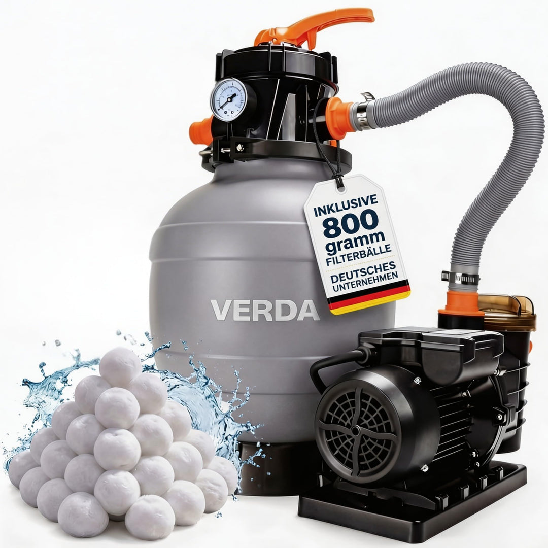 Verda Sandfilteranlage Pumpe 10000 l/h 800g inkl. Filterbällen 10m Förderhöhe 400W Pool Filterpumpe