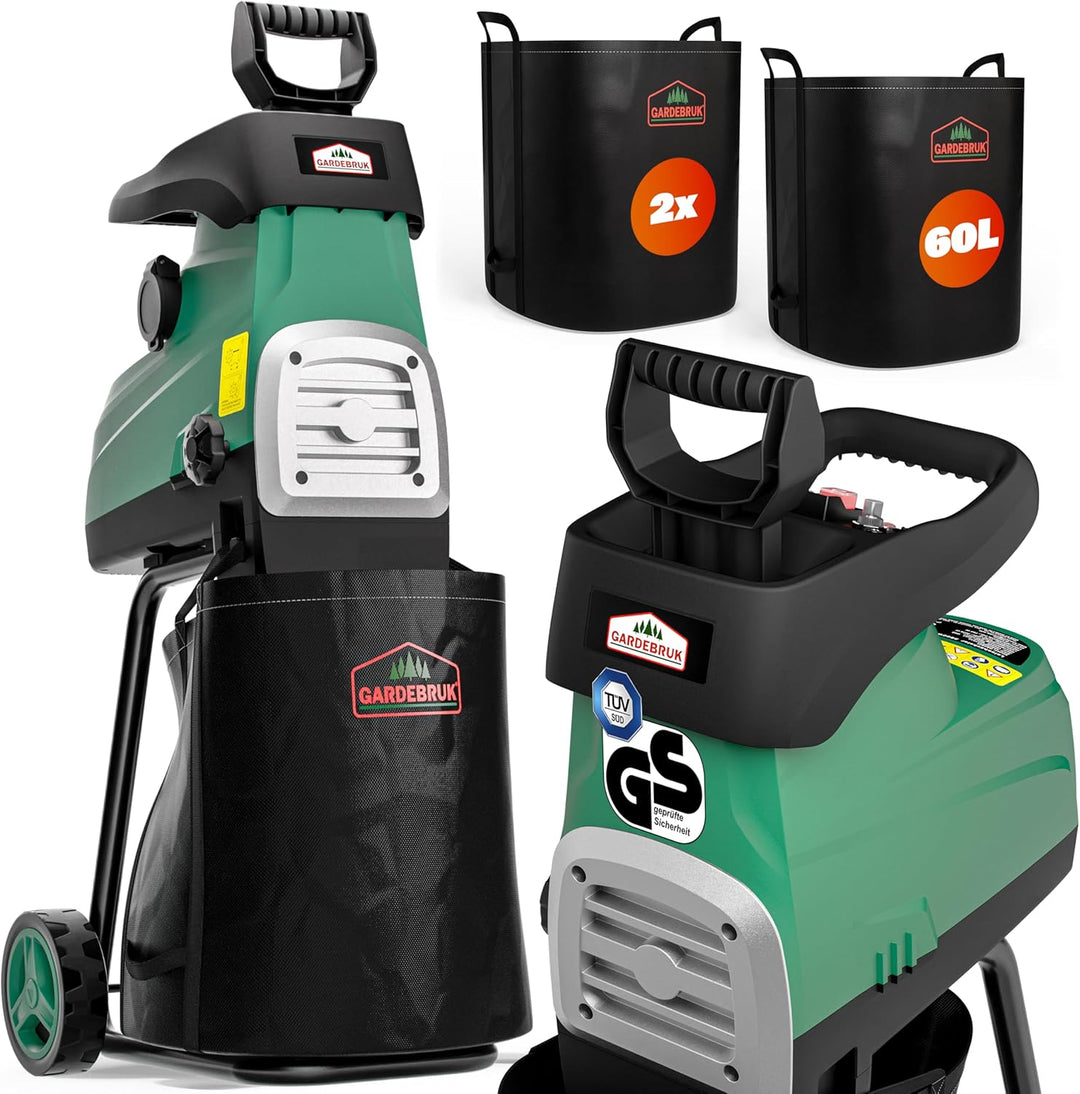 Gardebruk® Leisehäcksler 3100 W max. 44 mm Aststärke Elektrisch 2 x 60 L Auffangbeutel Gartenhäcksle