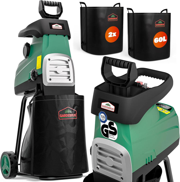 Gardebruk® Leisehäcksler 3100 W max. 44 mm Aststärke Elektrisch 2 x 60 L Auffangbeutel Gartenhäcksle