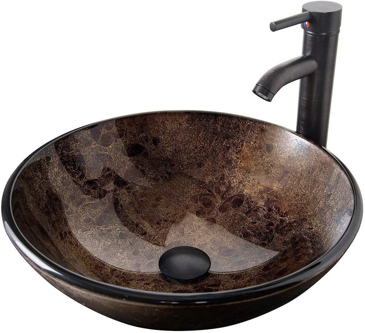 ARTETHYS Waschbecken Glas Aufsatzwaschbecken mit Wasserhahn Ablaufgarnitur, Round Waschschale Wascht