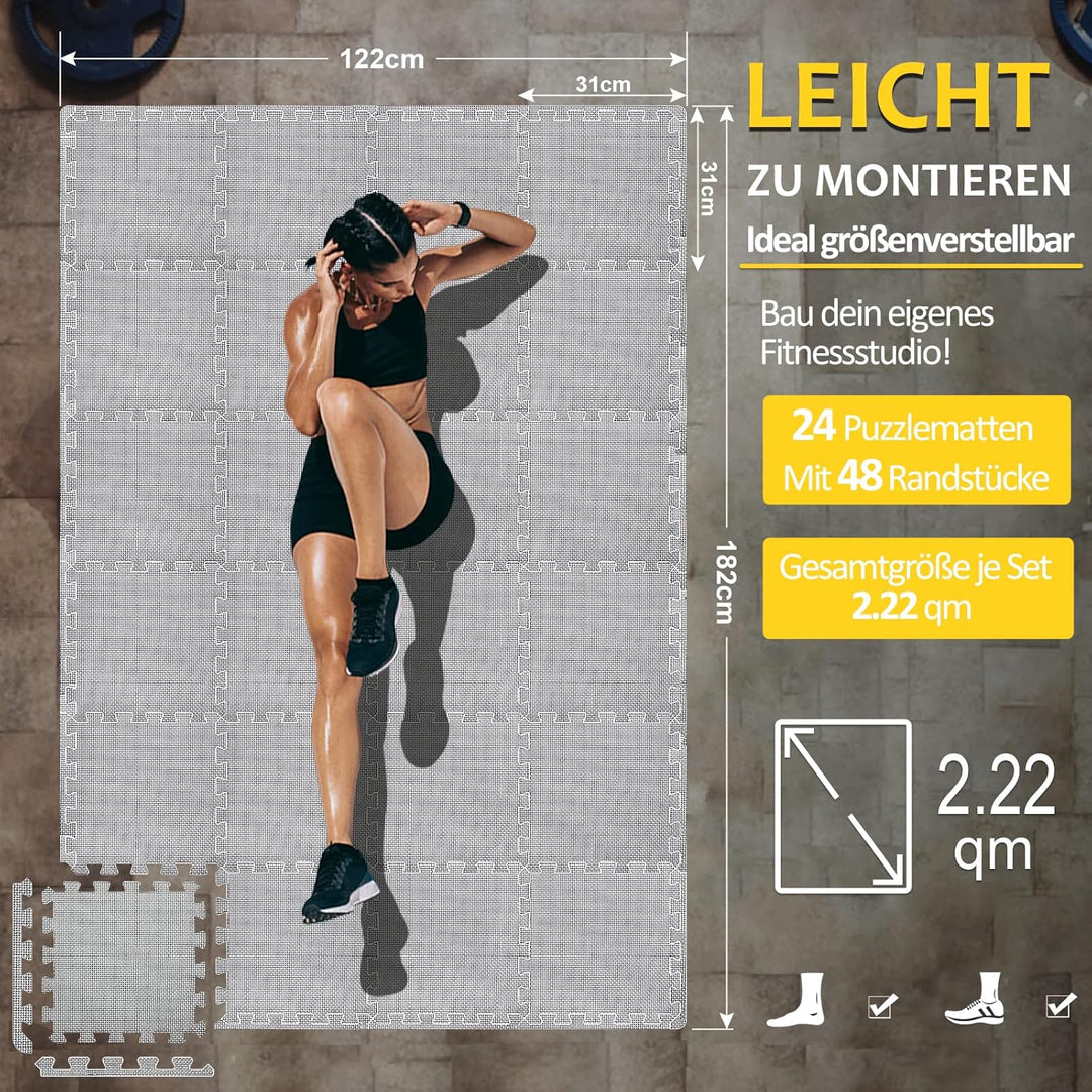 Bodenschutzmatte Fitness Set [31x31cm], 24/36/48 Puzzlematte, EVA Sportmatte Fitnessmatte Rutschfest