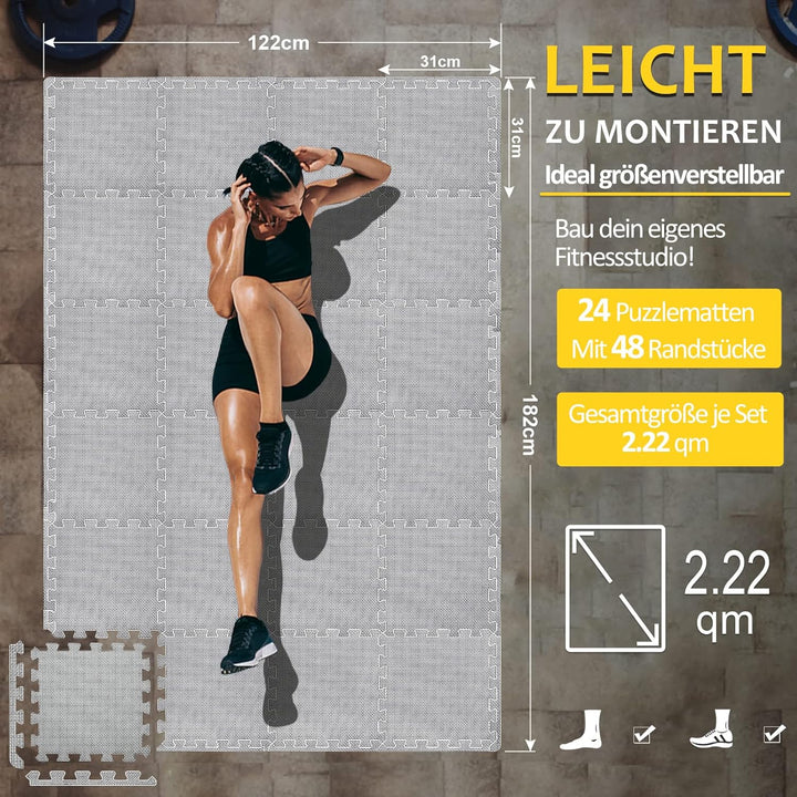 Bodenschutzmatte Fitness Set [31x31cm], 24/36/48 Puzzlematte, EVA Sportmatte Fitnessmatte Rutschfest
