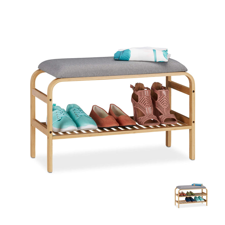 Relaxdays Schuhbank, 3 Paar Schuhe, gepolsterte Sitzfläche, Flur und Garderobe, Schuhaufbewahrung HB