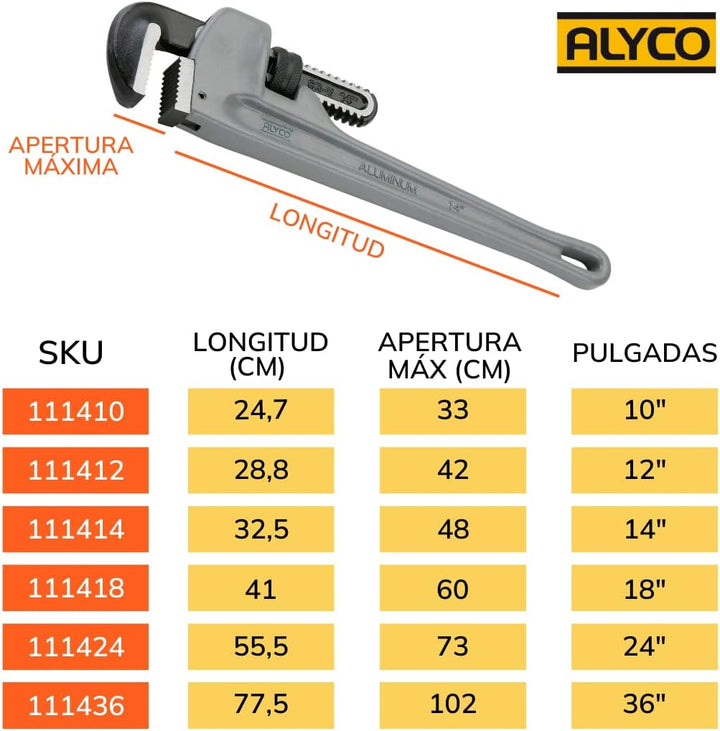 Alyco 111424 – Stillson-Schlüssel aus Aluminium, für Rohre mit 7,6 cm (3 Zoll), 600 mm 600 mm, 600 m
