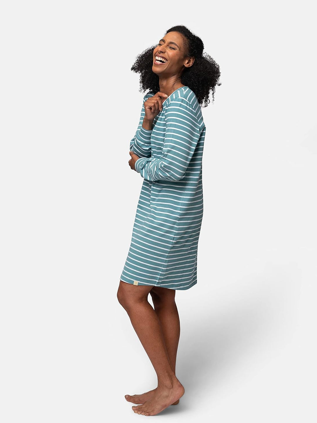 greenjama Damen Sleepshirt Ringel, GOTS-Zertifiziert Nachthemd 40 Topaz, 40 Topaz