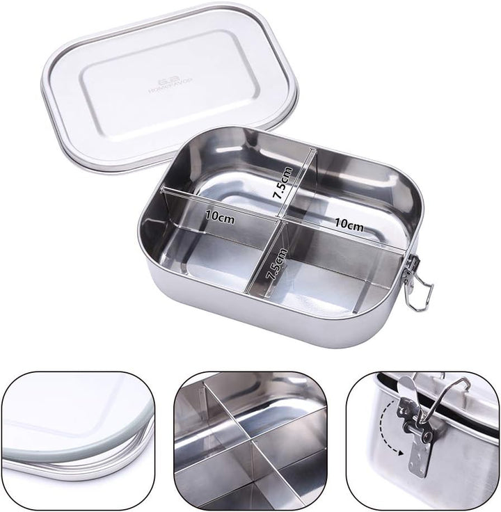 G.a HOMEFAVOR Edelstahl Brotdose Metall Lunchbox mit 4 Fächern 1400ml Auslaufsichere Bento Box Gross