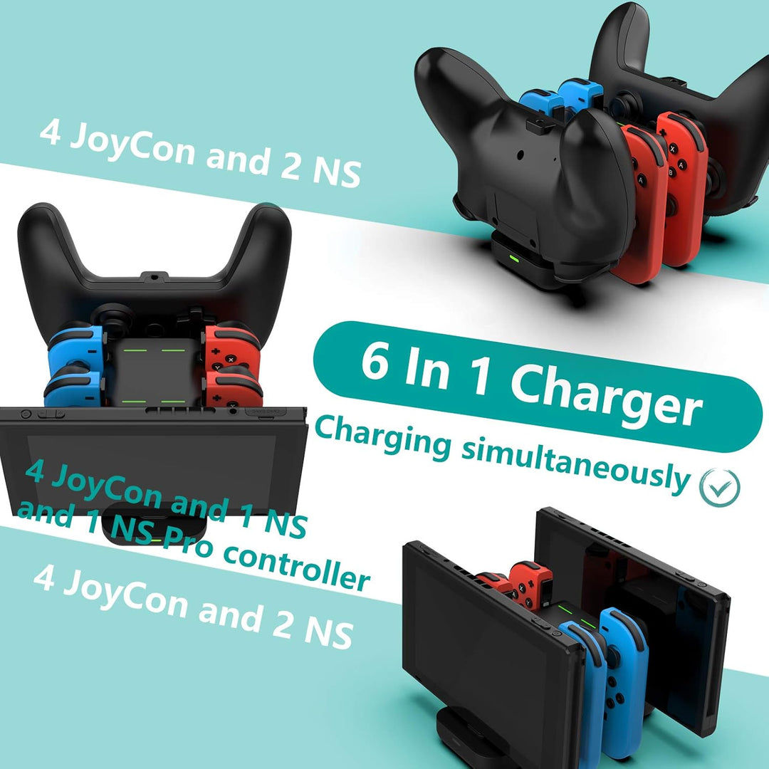 GeeRic Ladestation Kompatibel für Switch,6 IN 1 Switch Joy Con Ladegerät joycon ladestation Lade Doc