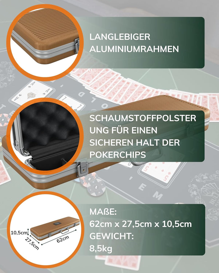 Bullets Playing Cards | Pokerkoffer „Silvio“ mit 500 Keramik Pokerchips 10g | Pokerset mit Karten, W