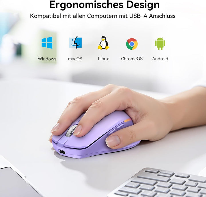 TECKNET Kabellose Maus mit Jiggler, 4800 DPI Wiederaufladbar Ergonomische Maus, 6 DPI-Einstellungen