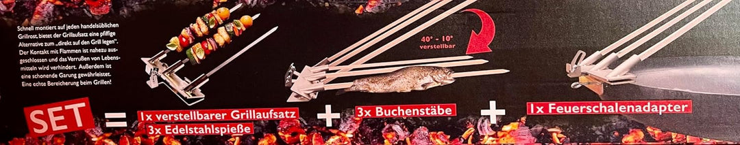 Serafin Grill Profi Verstellbarer Grillaufsatz Grillhilfe Set mit viel Zubehör