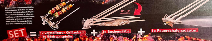 Serafin Grill Profi Verstellbarer Grillaufsatz Grillhilfe Set mit viel Zubehör