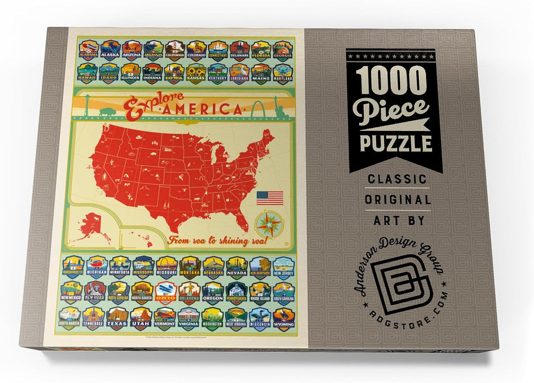 Entdecke Amerika: 50 Staatswappen, Vintage Poster - Premium 1000 Teile Puzzle - MyPuzzle Sonderkolle