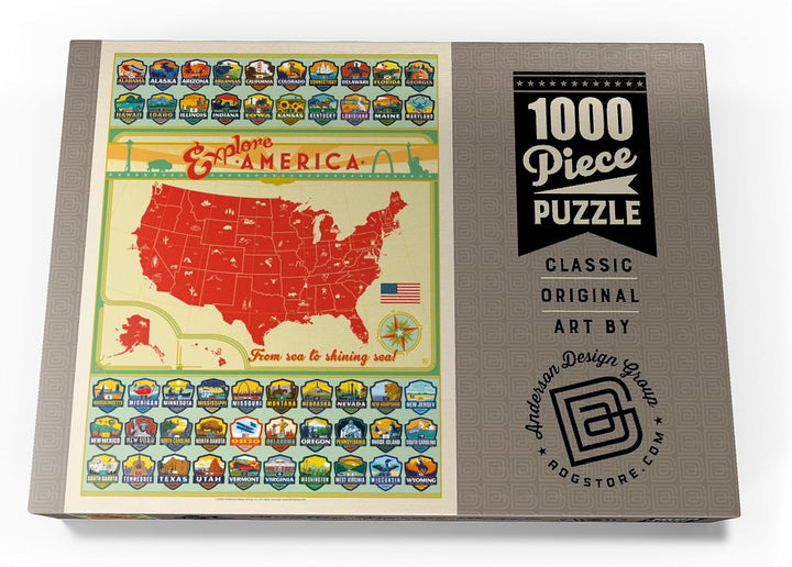 Entdecke Amerika: 50 Staatswappen, Vintage Poster - Premium 1000 Teile Puzzle - MyPuzzle Sonderkolle