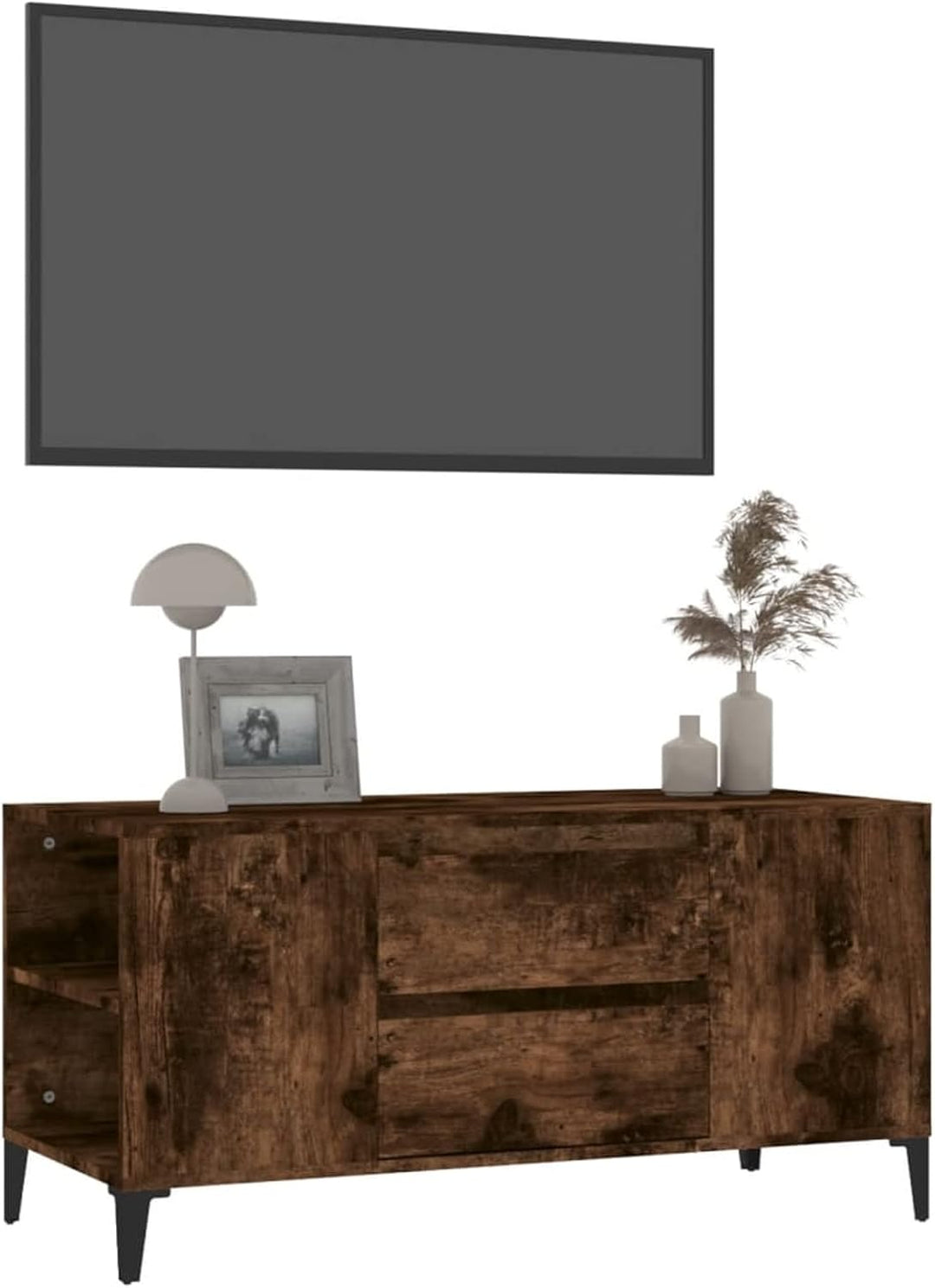 Tidyard TV Schrank Lowboard mit 4 offene Fächer und 2 Schubladen TV Möbel Fernsehschrank Fernsehtisc