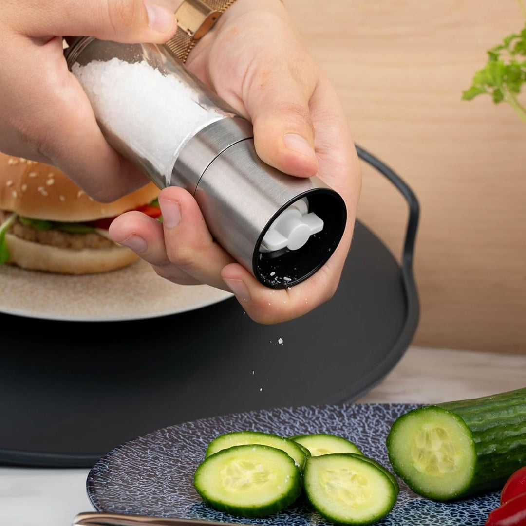 silwy® Gewürzmühlen mit Magneten 2er Set mit verstellbarem Keramikmahlwerk inkl. 2 Metall-Nano-Gel-P