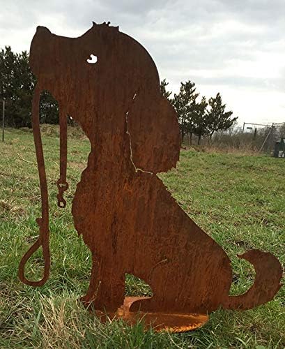 Hund Lucy mit Leine Höhe 40 cm Edelrost Rost Metall Gartendekoration + Original Pflegeanleitung von