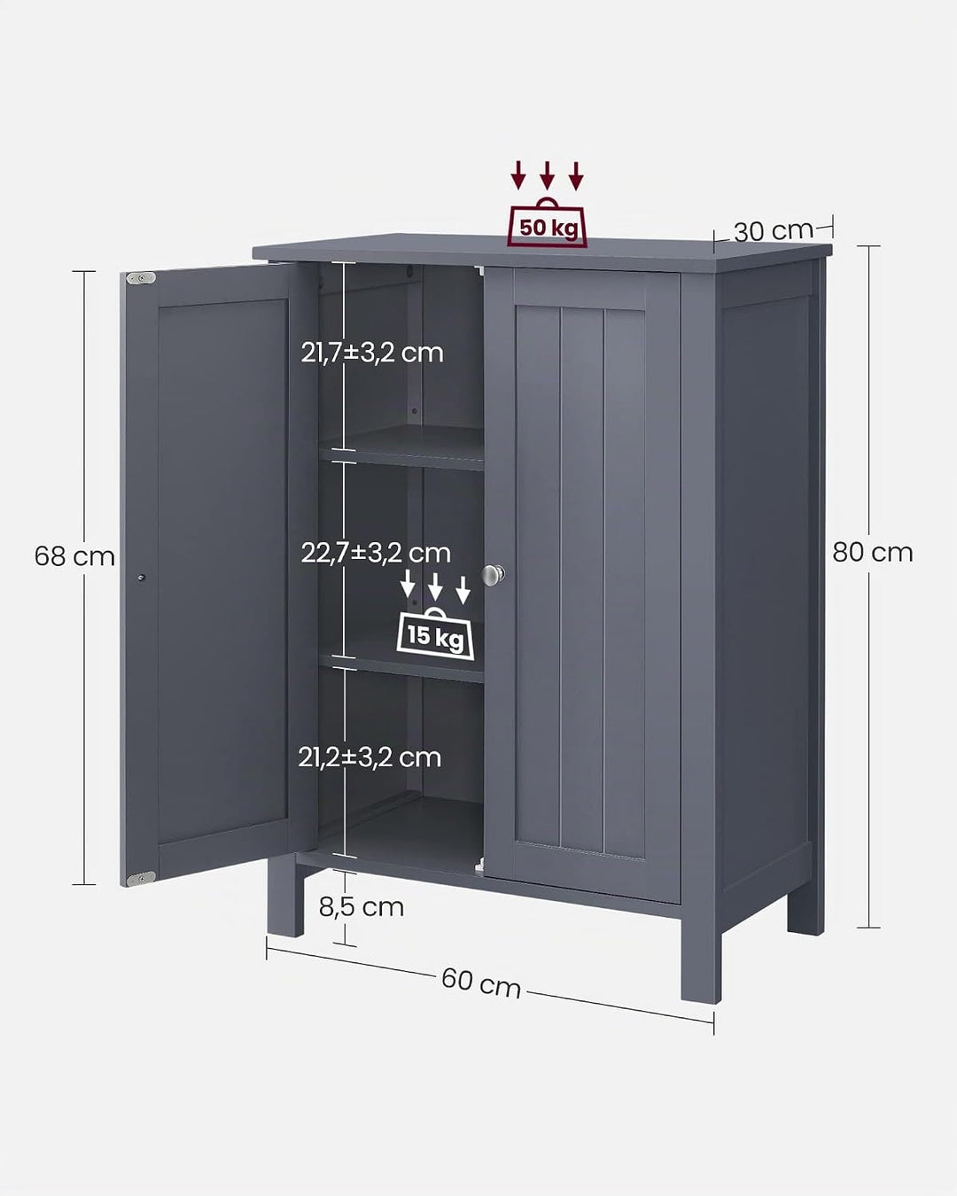 VASAGLE Badezimmermöbel auf Füssen, Aufbewahrungsschrank, Schrank mit 2 verstellbaren Regalen, 30 x