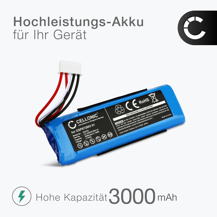 CELLONIC 1x Akku für Lautsprecher Kompatibel mit JBL Flip 4, Flip 4 Special Edition, GSP872693 01 -