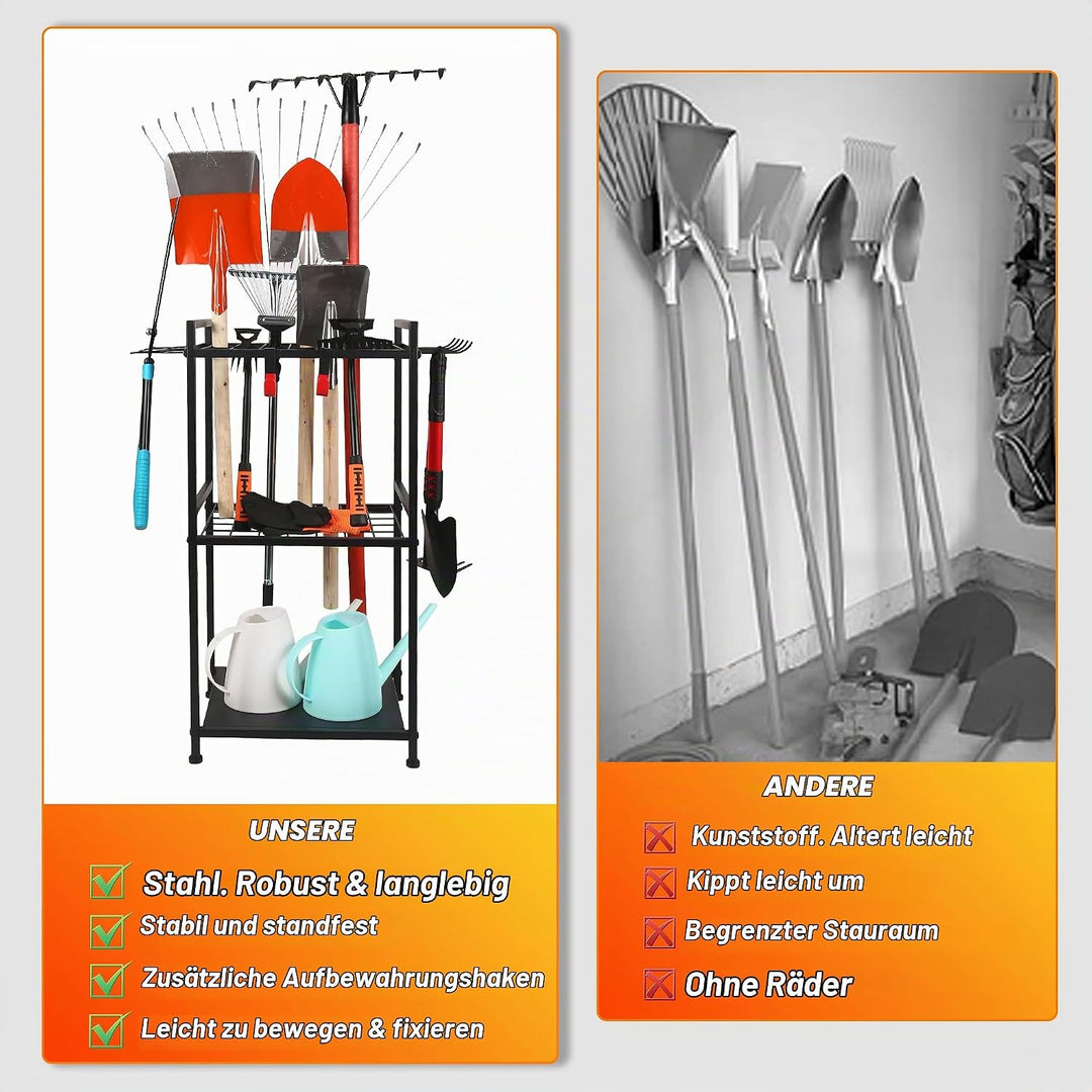 Gartengeräteständer mit 35 Schlitzen &amp; 11 Haken,Schwerlast Kohlenstoffstahl Gartengeräte Organizer,G