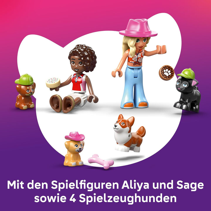 LEGO Friends Hundekuchenbäckerei - Kinder Einkaufsladen mit 2 Mini Puppen, 4 Tierfiguren, Tiertraget