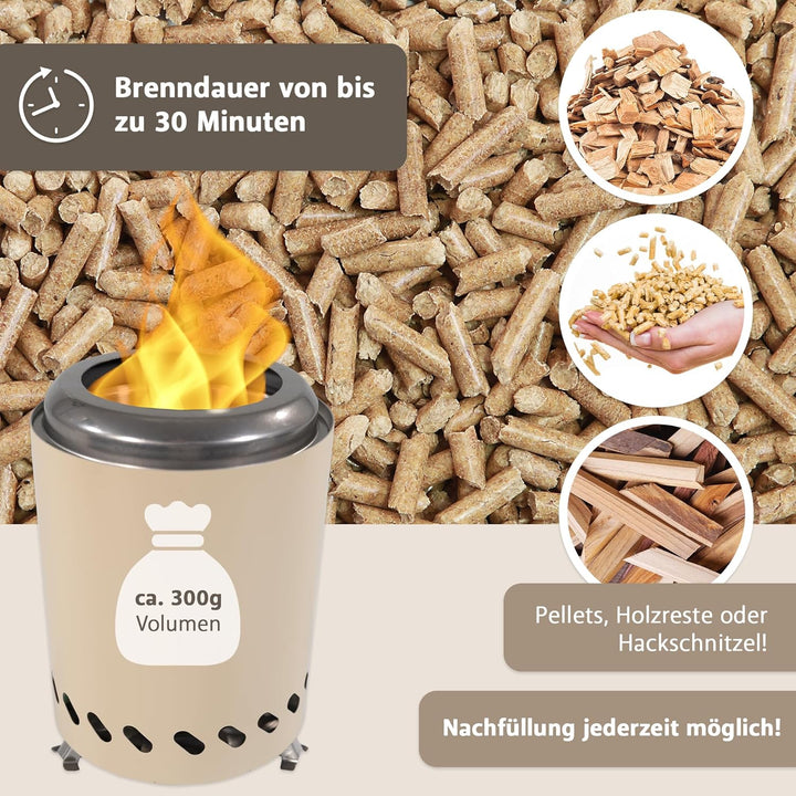 Tischkamin beige rauchfrei, Tischfeuer Outdoor, Mini-Feuerstelle tragbar mit Tragetasche, rauchfreie