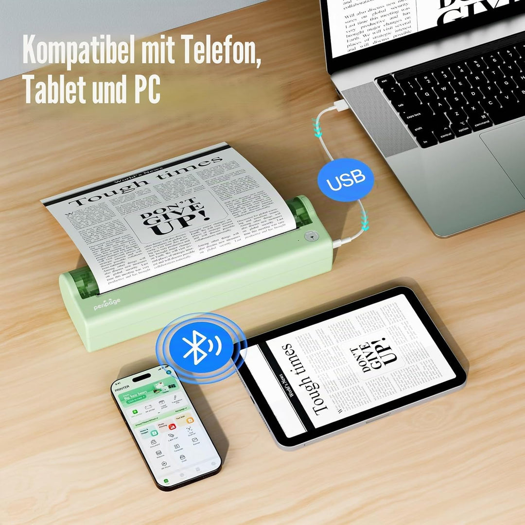 Bisofice Mobiler Drucker A4 für Unterwegs Thermodrucker A4 Bluetooth Inkless Portable Printer Unters