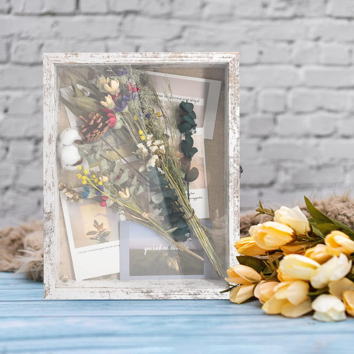 GraduationMall Weiss 28x35cm 3D Bilderrahmen Tief Objektrahmen Schaukasten Türvitrine Retro Weiss,Ge