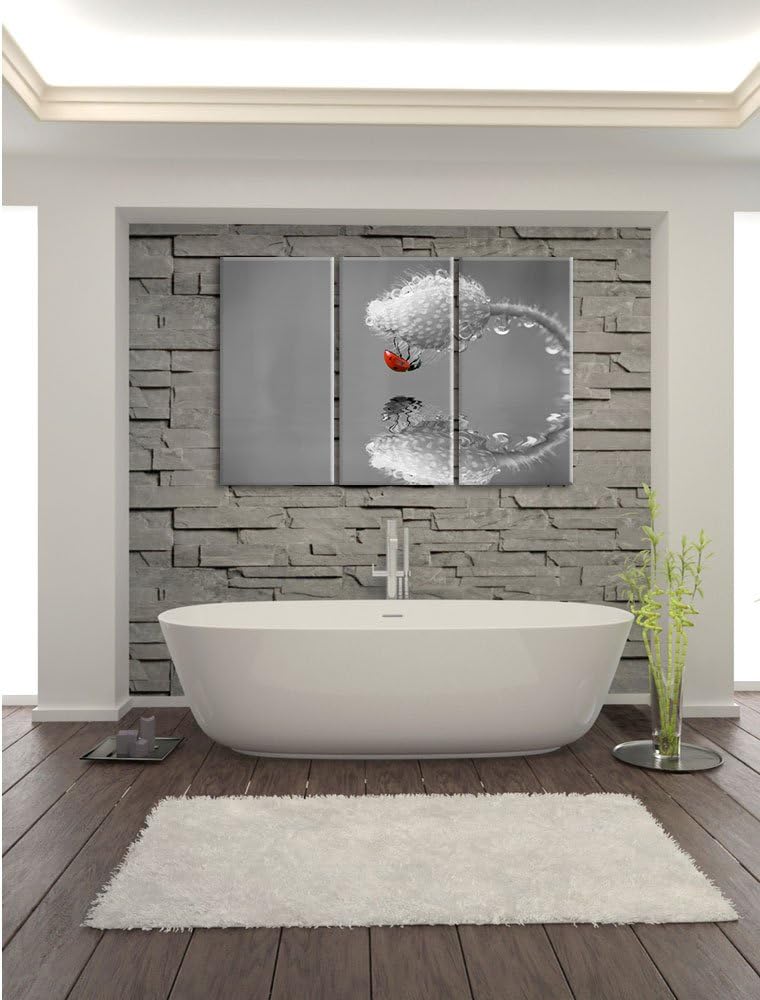 Pixxprint Marienkäfer Mohnblume als Leinwandbild/Grösse: 3 Teilig (120x80 cm) cm/Wandbild/Kunstdruck