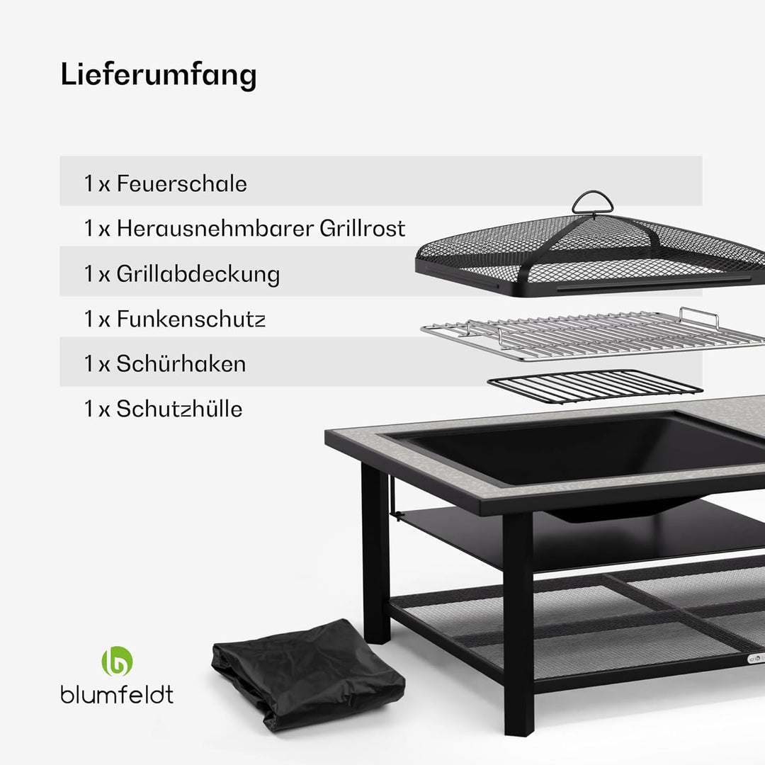 Blumfeldt Merano Avanzato L Feuerschale - 3-in-1 Feuerschale mit Grillrost & Tisch, robuster Stahlra