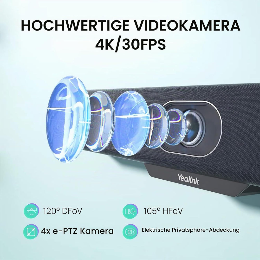 Yealink MeetingBar A10 Konferenzraum-Webcam 4K 120° Weitwinkelkamera mit Android OS, Videokonferenzs