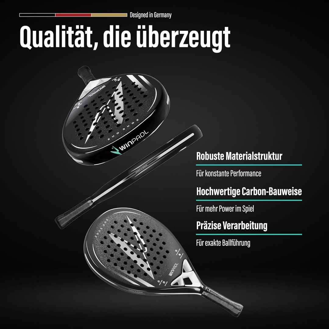 Padelschläger Zone One aus Carbonfaser - 100% Carbon-Rahmen, Soft-Eva-Kern, 365 g, Tropfenform, raue