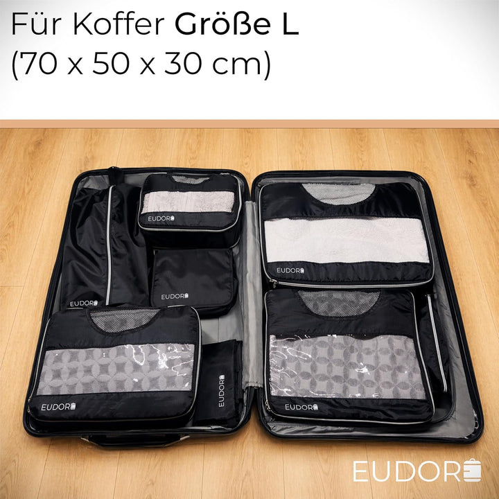 Kompressions Kofferorganizer Set, 8-teilig, platzsparende Packing Cubes mit Sichtfenster, wasserabwe