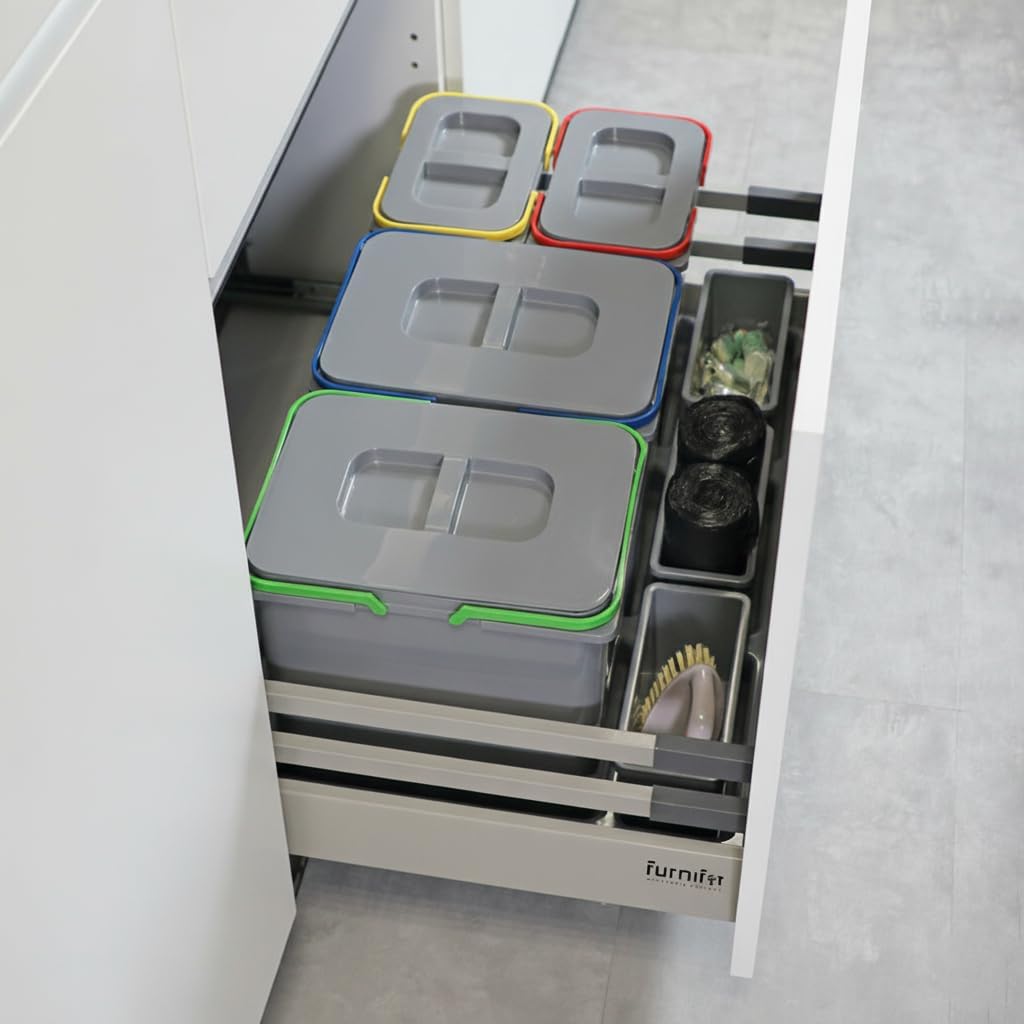 Mülltrennsystem Küche für 90 cm Schrank 4-fach 80,3x49x30 cm (2x 15L + 2x 7L) mit Deckel Einbau Abfa