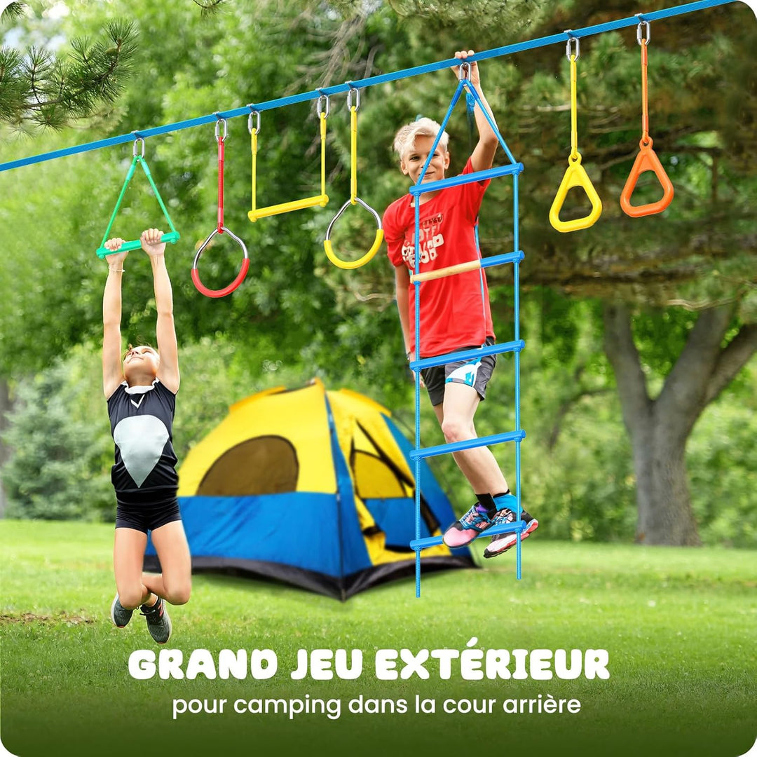 Hapfan Ninja Hindernisparcours, 15 m × 2 Slackline mit 8 Hindernissen zum Aufhängen, Unisex, Slackli