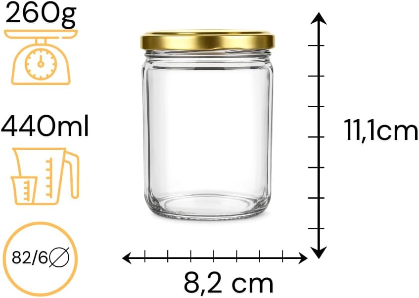 made in home -Marmeladengläser 440ml mit fi82 mm Schraubdeckel, Einmachgläser mit Deckel, Sturzgläse