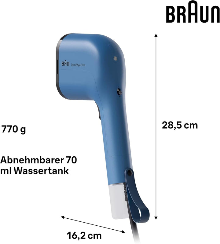 Braun QuickStyle 3 GS3024BL, kompakter und leichter Steamer, Dampfglätter mit schneller Aufheizung,
