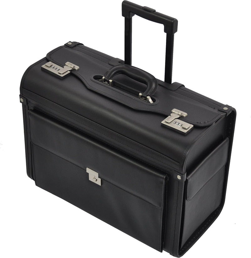 Dermata Pilotenkoffer Trolley Rollen Laptopfach 17" Pilotentrolley mit Vortasche und Zwei Seitentasc