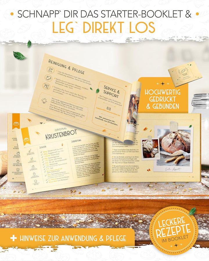 KRUSTENZAUBER Gusseisen Topf Brot Backen im XXL Set - Brotbackform mit Deckel inkl. Gärkorb, Schneeb