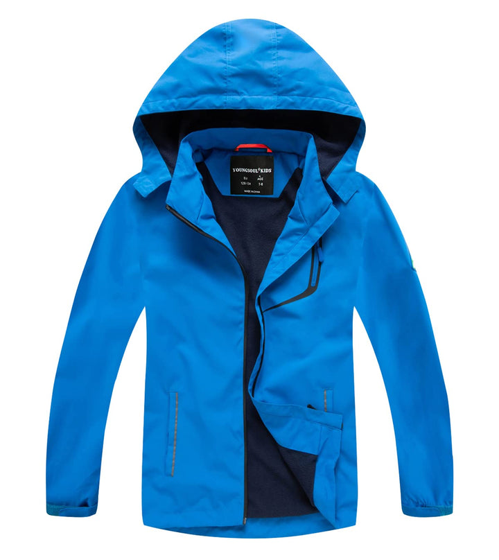 YoungSoul Kinder wasserdichte Regenjacke mit Abnehmbarer Kapuze, Blau
