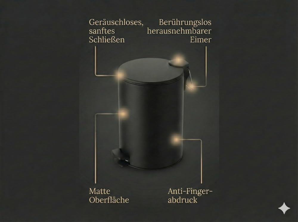 Spirella Kosmetikeimer 3L Schwarz Edelstahl mit Absenkautomatik, Anti-Fingerabdruck, Softclose, gros